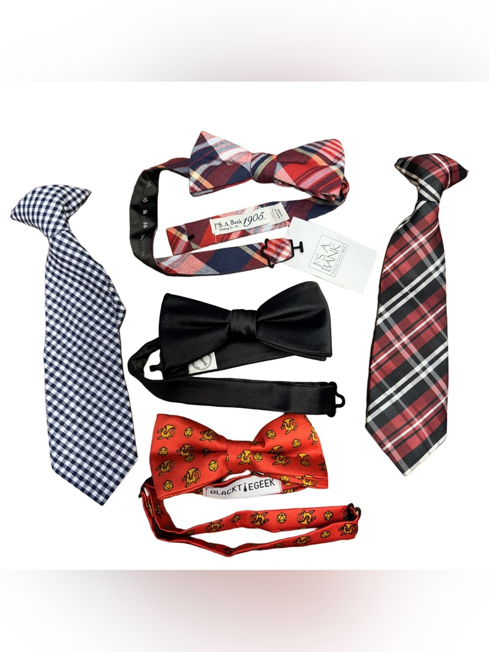 Set of Boys neck wear 5 pieces, 3 bow ties 2 ties.